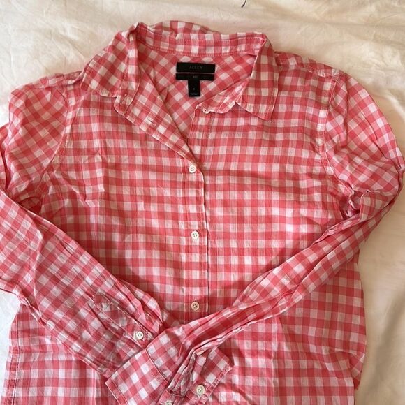 J. Crew Pink Gingham Button Down Top Size 4 - Picture 2 of 4